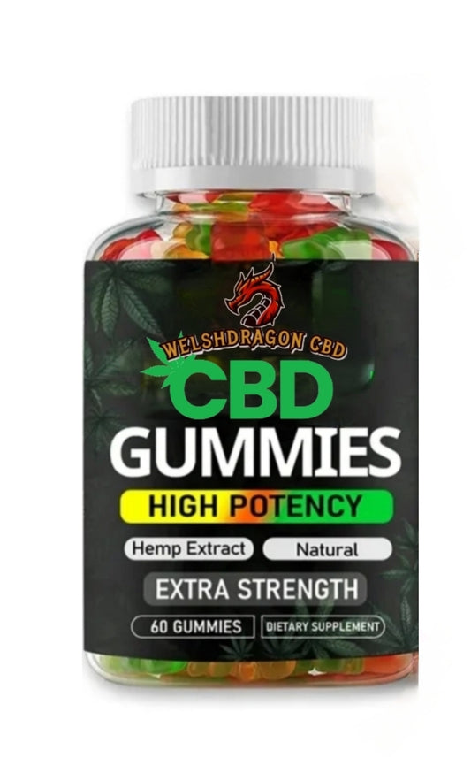 WelshDragon CBD High Strength CBD Gummies Bottle 60x gummies. Vegetarian